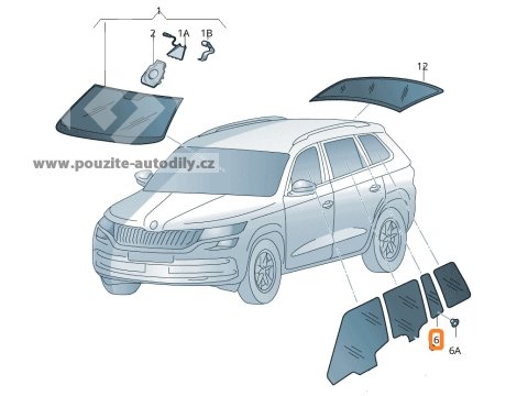 565845213C Levý trojúhelník zadních dveří tmavý na vůz Škoda Kodiaq 17-