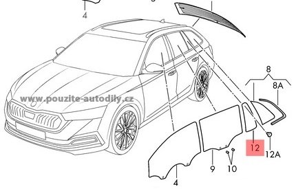 5E7845213A Levý trojúhelník vzadu pevný Škoda Octavia IV 19- combi Nové